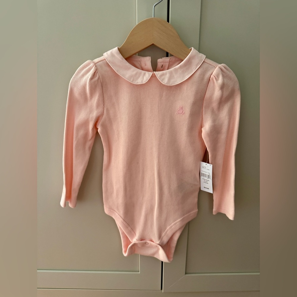 GAP Light Pink Ribbed Peter Pan Collar One-Piece Bodysuit